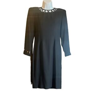 Petites for Maggy Womens 2 Vintage 1990's Black Caged Detail Little Black Dress